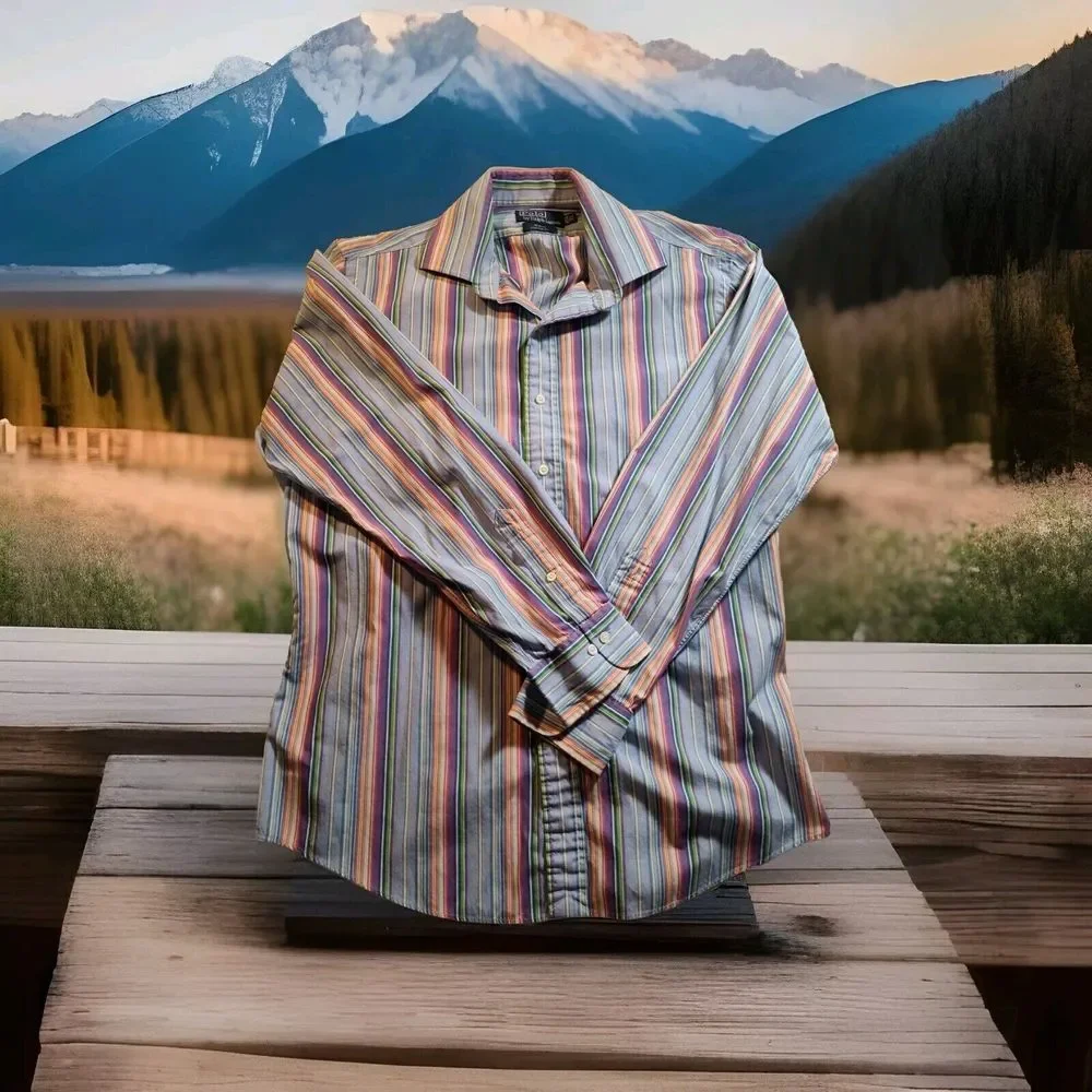 Polo Ralph Lauren Regent Shirt Men's Large Cotton Stripes 16.5 34/35 962 - Picture 1 of 8